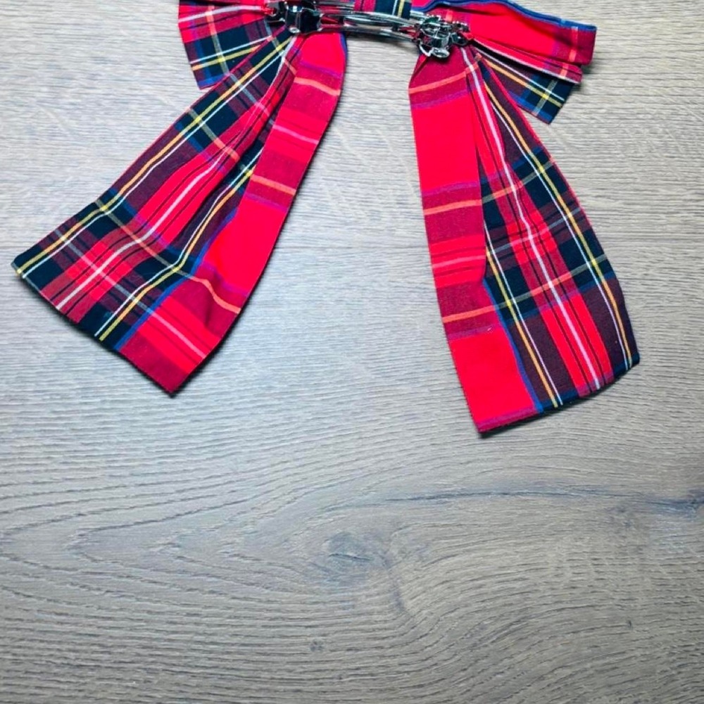 J.Crew Embellished Tartan Bow Barrette Red Plaid Crystal Hair Clip Holiday - Picture 2 of 2
